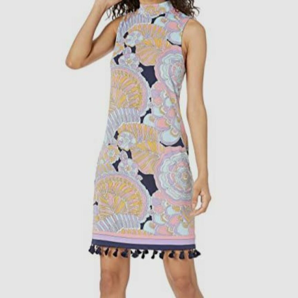 Trina Turk Coconut Floral-Print Mock-Neck Sleeveless Dress - Size XS